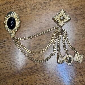 Gold Plated Diamonds Shape Vintage Double Brooch pin Rare